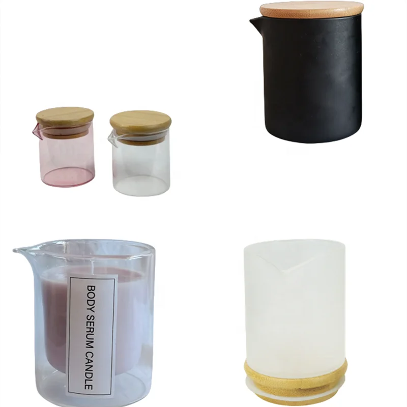 100ml 175ml 360ml Clear Frosted Black Glass Candle Massage Vessel Massage Candle Jar With Spout And Bamboo Lid