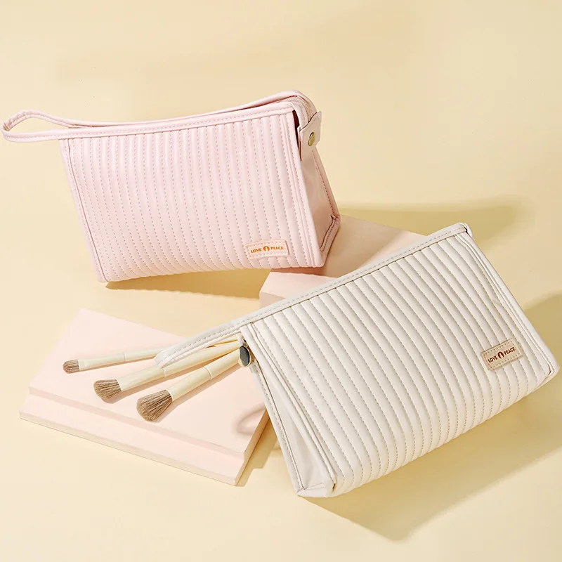 new Arrival Soft Cream PU Women Girls Minimalism Portable Travel Cosmetic Pouch Makeup Bag Organizer