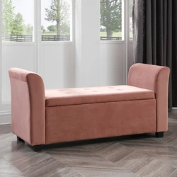 Reatai European Style Large Bedroom Furniture Fabric Storage Bench Armchair Storage Ottoman Bench with Storage