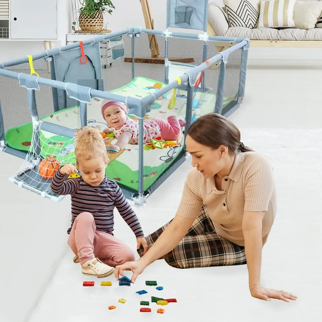 230cm Large Upgraded Sports Arena Baby Messi Soccer Goals Hoop Activity Playground Ball Pit Safety Fence Kids Foldable Playpen