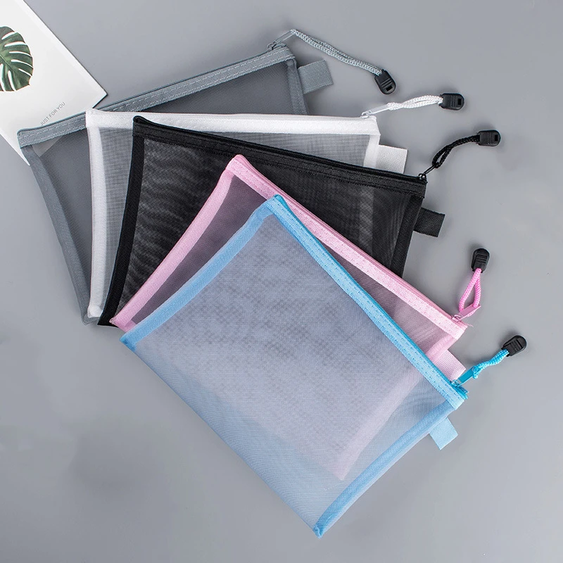Custom A4/A5 transparent mesh file bag student zipper file storage bag