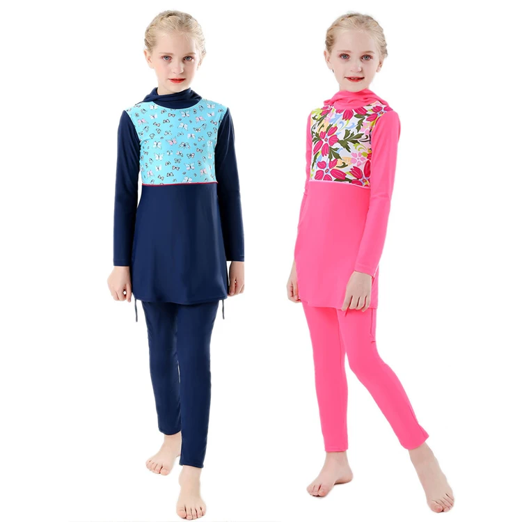 Wholesale New Arrival Drop Shipping Baby Kids Youth Girls Islamic Burkinis With Swim Hijab Turban Muslim Children Swimsuit