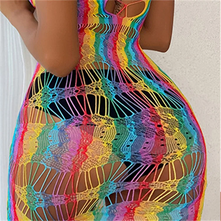 Europe See Through Bodysuits Mesh Bodystockinsg Sexy Lingerie Rainbow Women Fishnet Bodystocking