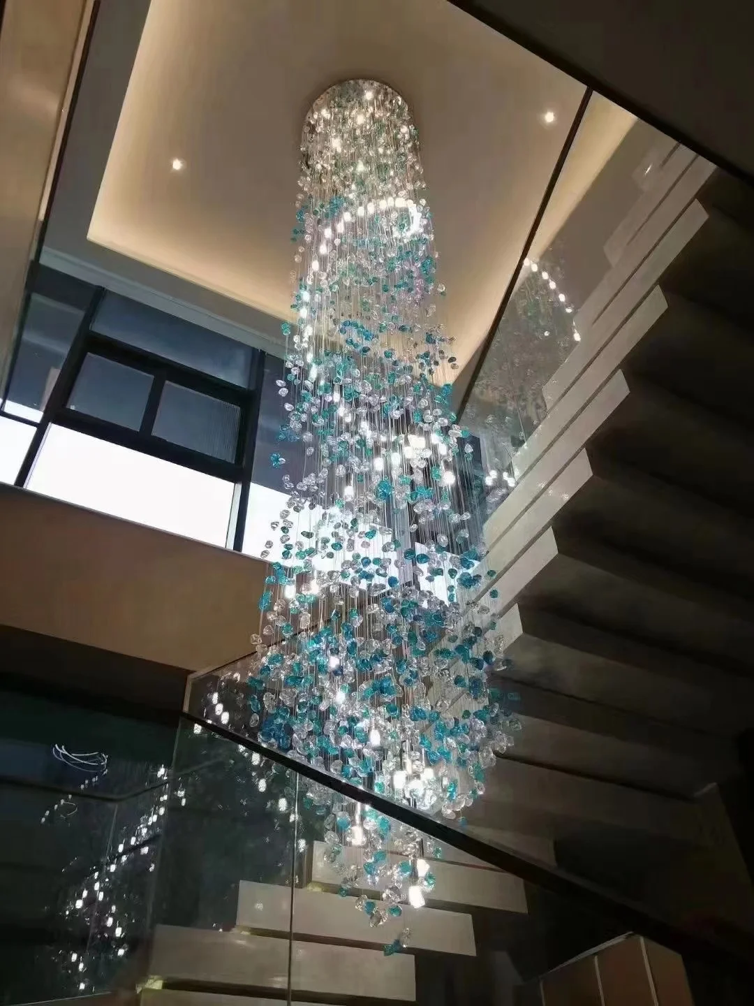 Stone Chandelier Light Room Ceiling Mounted Murano Glass Elegant Tall Ceiling Hotel Lobby Large Long Staircase Home LED Custom
