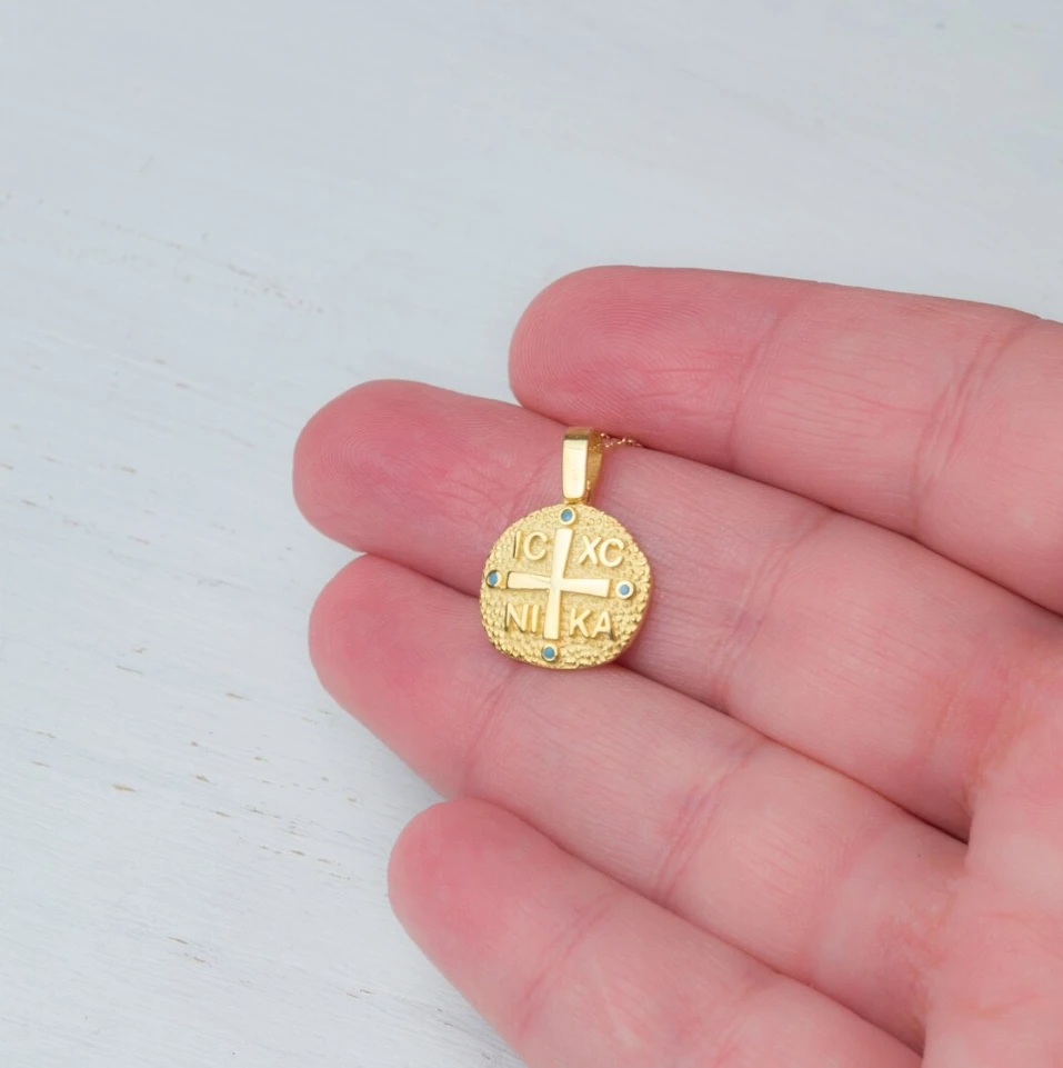 New Design Stainles Steel 18k Gold Plated Constantine Coin Pendant Modern Byzantine Cross Icxc Nika Necklace