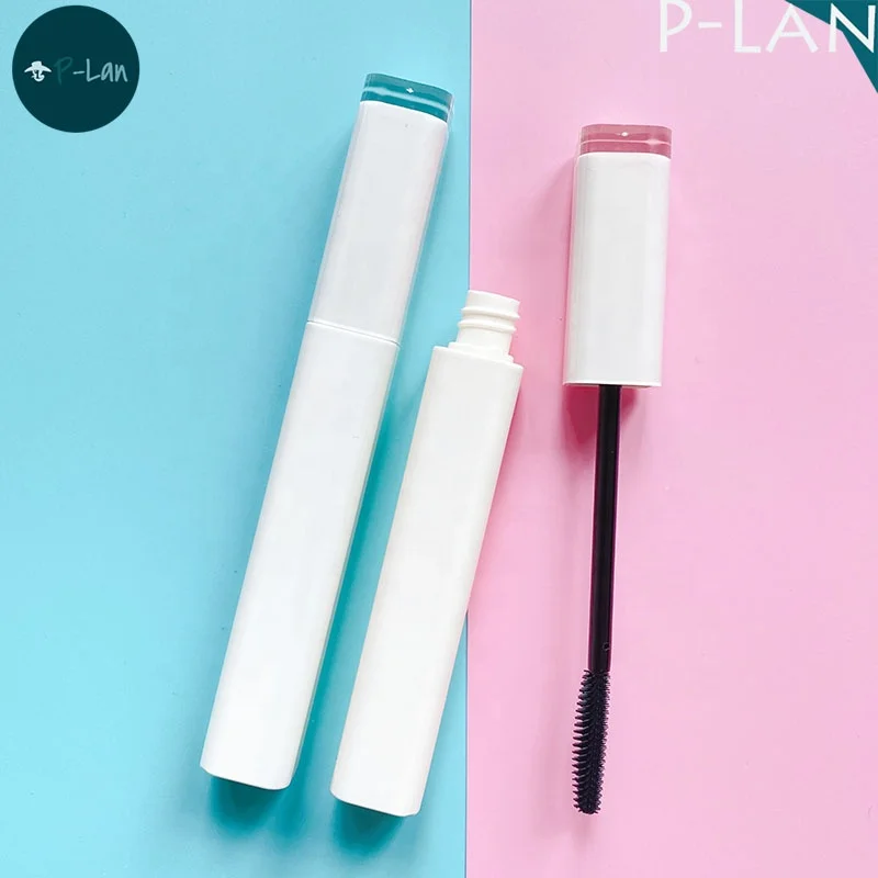 P-Lan Brand MOQ 100pcs 16ML Square Cosmetic Mascara Container Private Label White Black Mascara Tubes With Wands Rubber