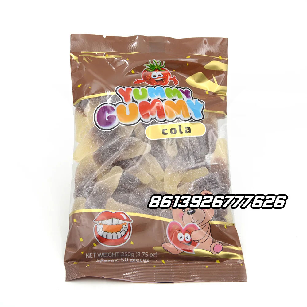 Halal yummy gummy candy cola bottle shape soft candy
