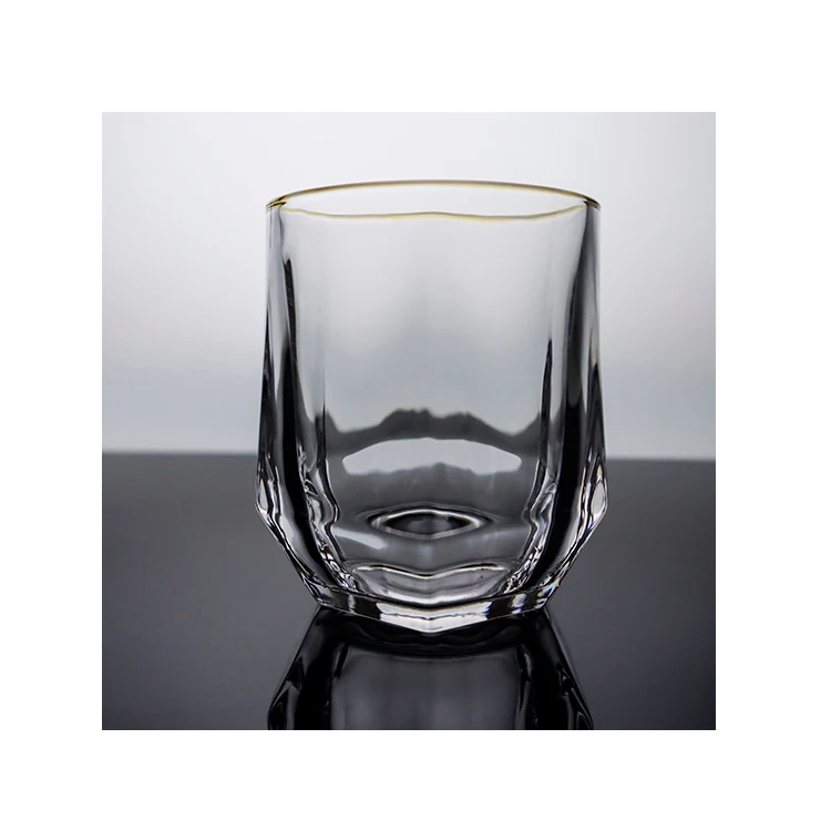 Hot Sell Customized Engraved Old Fashion Crystal Gold Rim Diamond Whiskey Glass