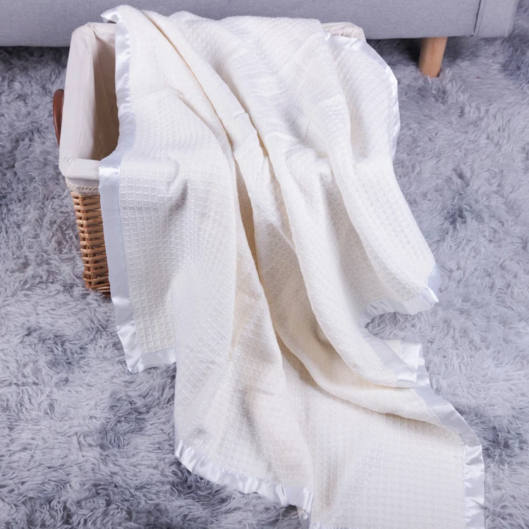 Hot selling Baby items hot sale 100% cotton organic Cellular satin binding Weave waffle kids bed blankets