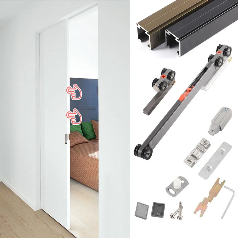 Push bullet pocket door hanging soft closing slide rail two-way cushion track hardware accessories