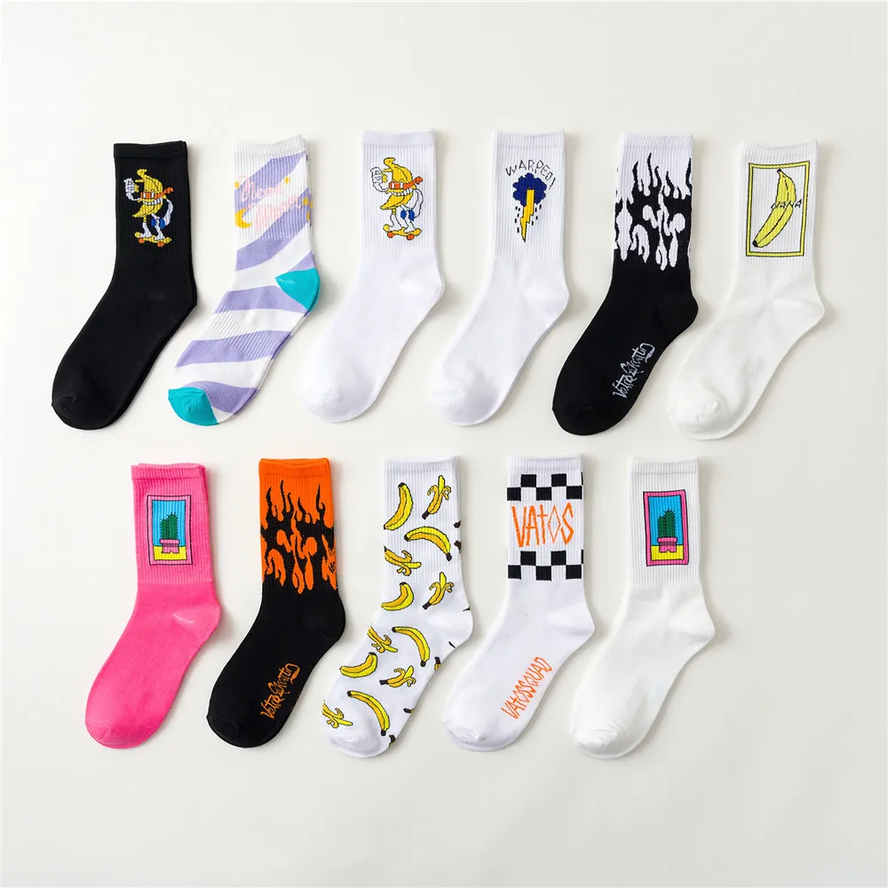 Ins Style Women Men Cotton Socks Hip-hop Female Sports Socks Cactus Banana Street Style Skateboard Crew Socks