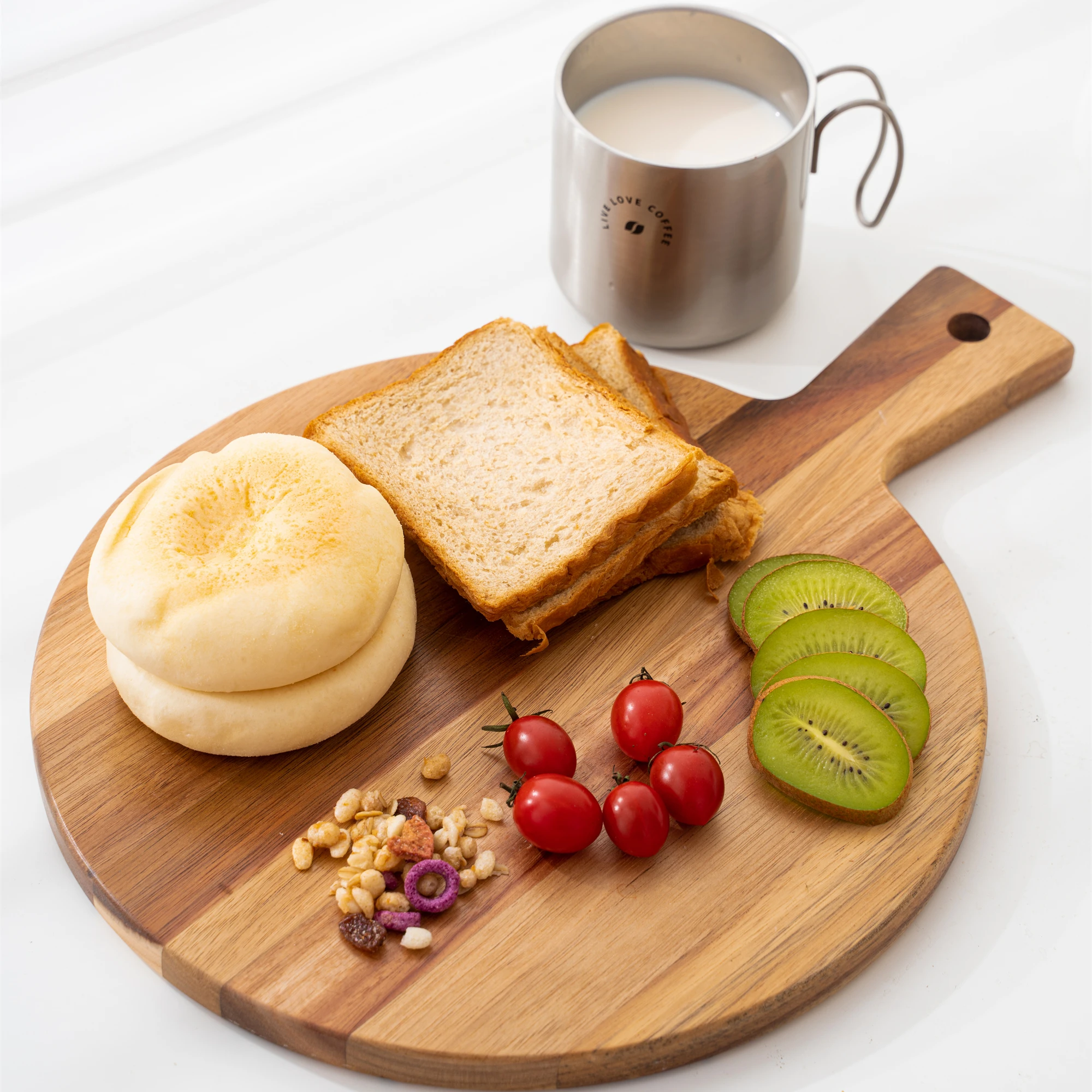 Acacia Wooden Wood Cutting Board with Handle Round Paddle for Meat Bread Serving Board