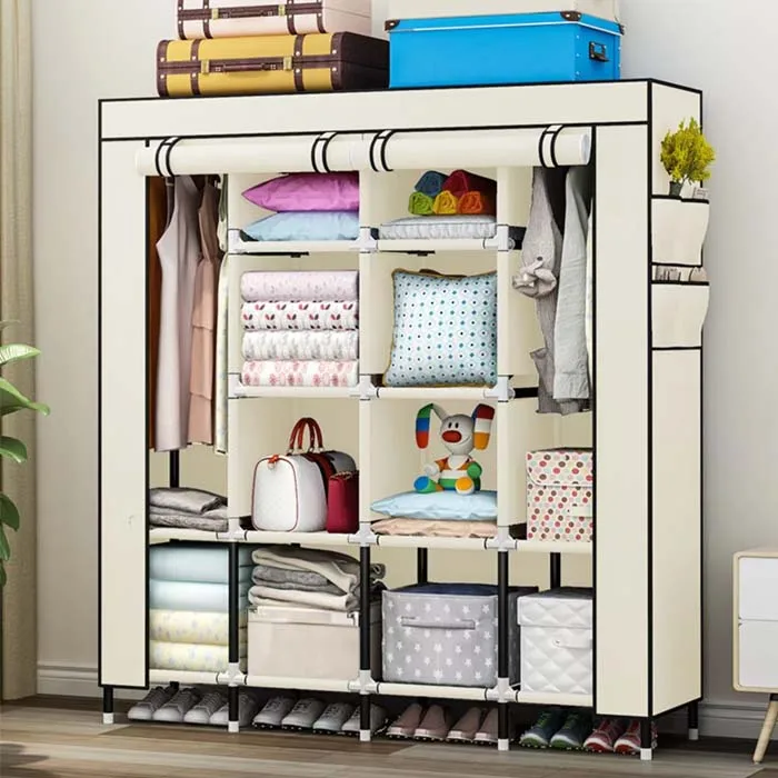 Modern Steel Tube Foldable Dust Proof Non Woven Fabric Cloth Storage Fabric Wardrobe Bedroom Furniture Home Furniture Customized