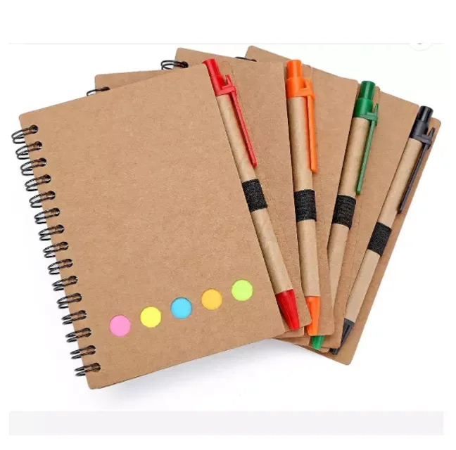 Optional Colors A5 Hardcover Spiral Notebook Lined Notepad with Pen in Holder and Sticky Notes