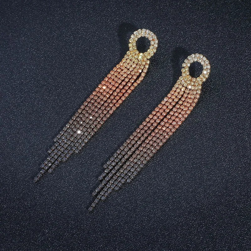 Wholesale Rhinestones Tassel Earrings Colorful Crystal Chain Earrings Jewelry Fashion Multi Color Drop Crystal Dangle Earrings