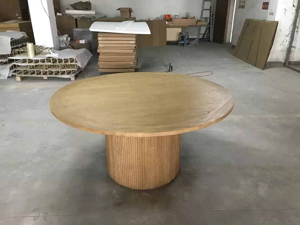 Modern Dining Room Furniture Restaurant Table Set Extendable Round Wooden Dining Table with Wooden Base
