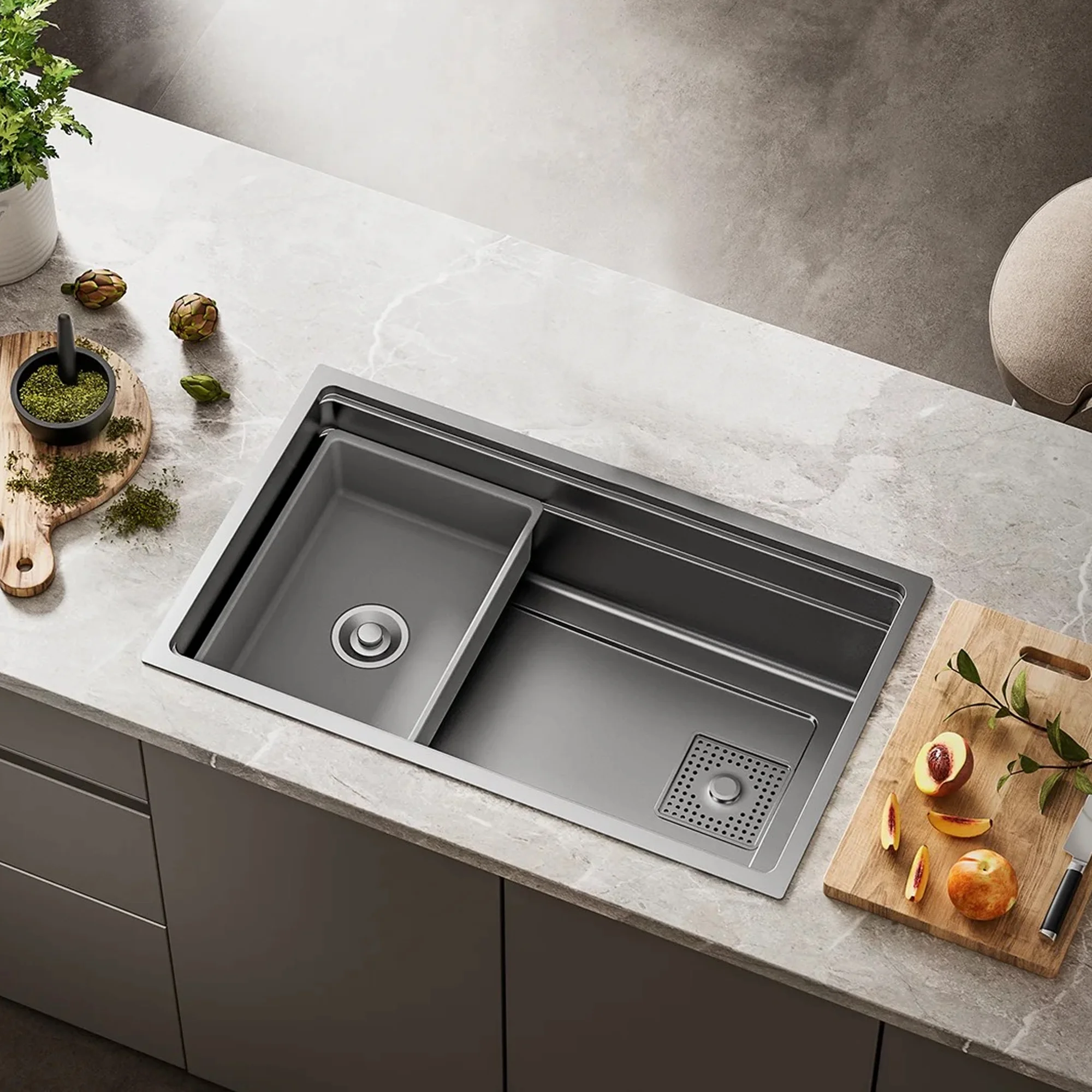 Solovia Modern Luxury Square Single Bowl Undermount Kitchen 304 Stainless Steel Competitive Price Four-Hole Faucet OEM