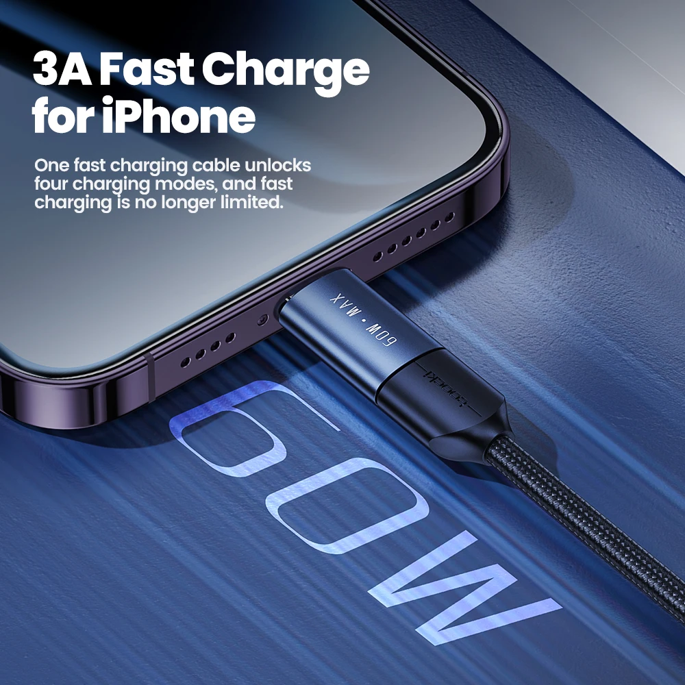 Toocki 4 in 1 usb cable quick charge 60W 6A/3A/2.4A 1M/2M for iphone android type c 3in1 charging cable