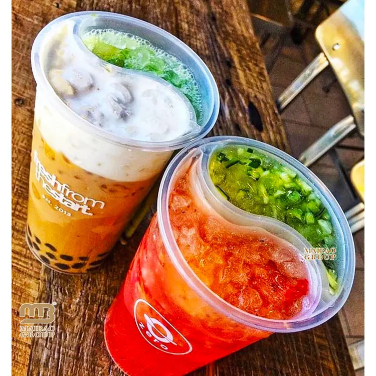 Triple Split Cup Three Compartments 700ml 24oz Disposable Double Twin Split Cups Drinking Tumbler With Lid Straw, Bubble Tea Cup