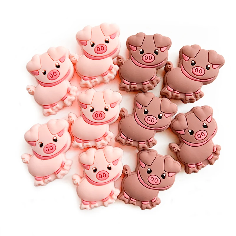 Food grade cute piggy shape Baby teething toy chew Silicone focal beads for pen making silicone beads