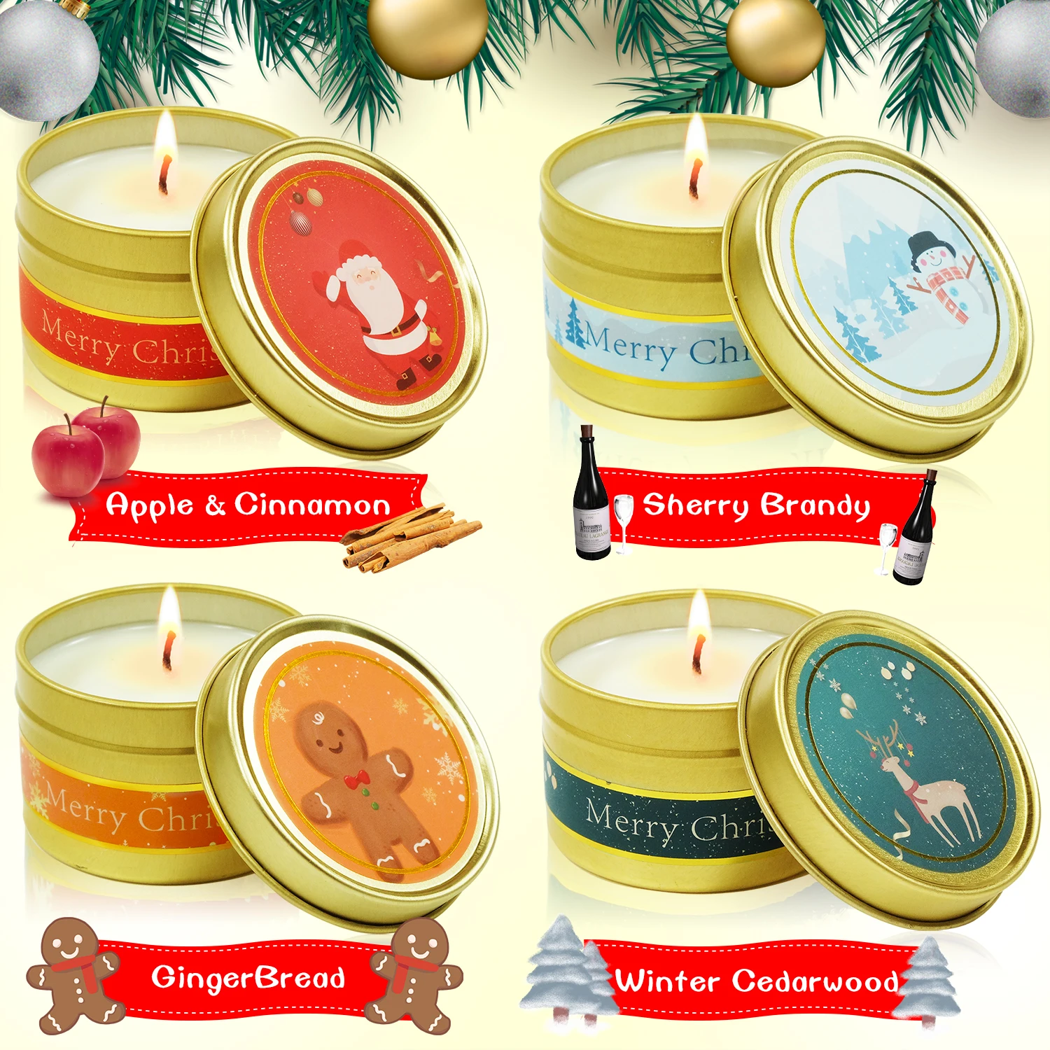 Custom Christmas Scented Candle in Tin Gift Set Luxury Soy Wax Making Candle for Home Decor Birthday