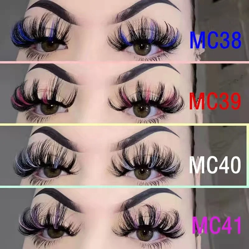 colorful mink eyelashes wholesale glitter blue colored eyelash strips 3d natural 20-25 mm mink lashes with color