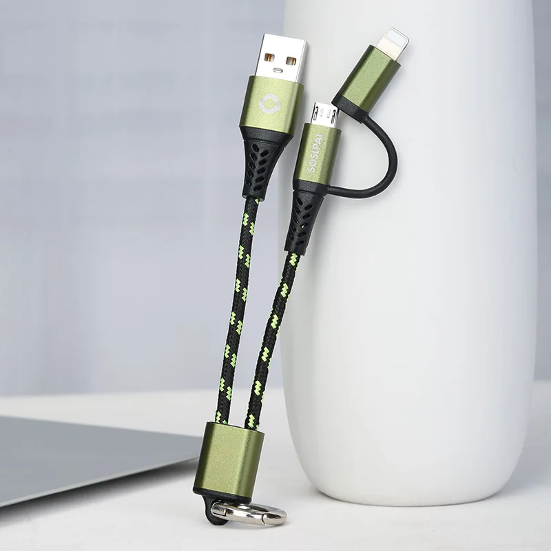 
SOSLPAI wholesale 2 in 1 small usb cable keychina desgin nylon fabric waeve for iphone short usb cable 