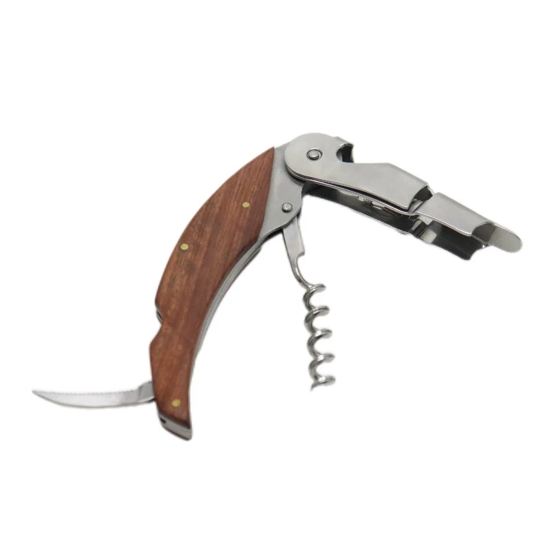 Factory Supply Red Wine Corkscrew Acid Branch Wood Stainless Steel Seahorse Knife Wine Corkscrew