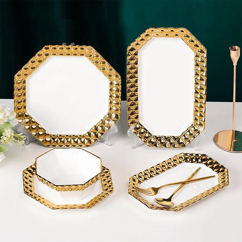 Wholesale 2022 New Products Luxury Porcelain Tableware Dinnerware With Gold Rim