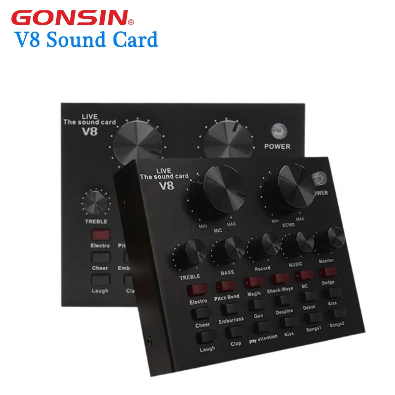 V8 Sound Card Audio Set Interface External Usb Live Microphone Sound Card Wireless  Function for Computer Pc Mobile Phone Sing