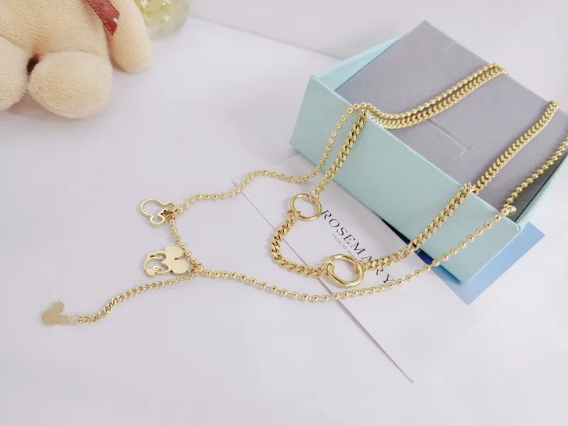 Fashionable titanium steel double layer hollow Mickey necklace Cute Jewelry for Women Girls