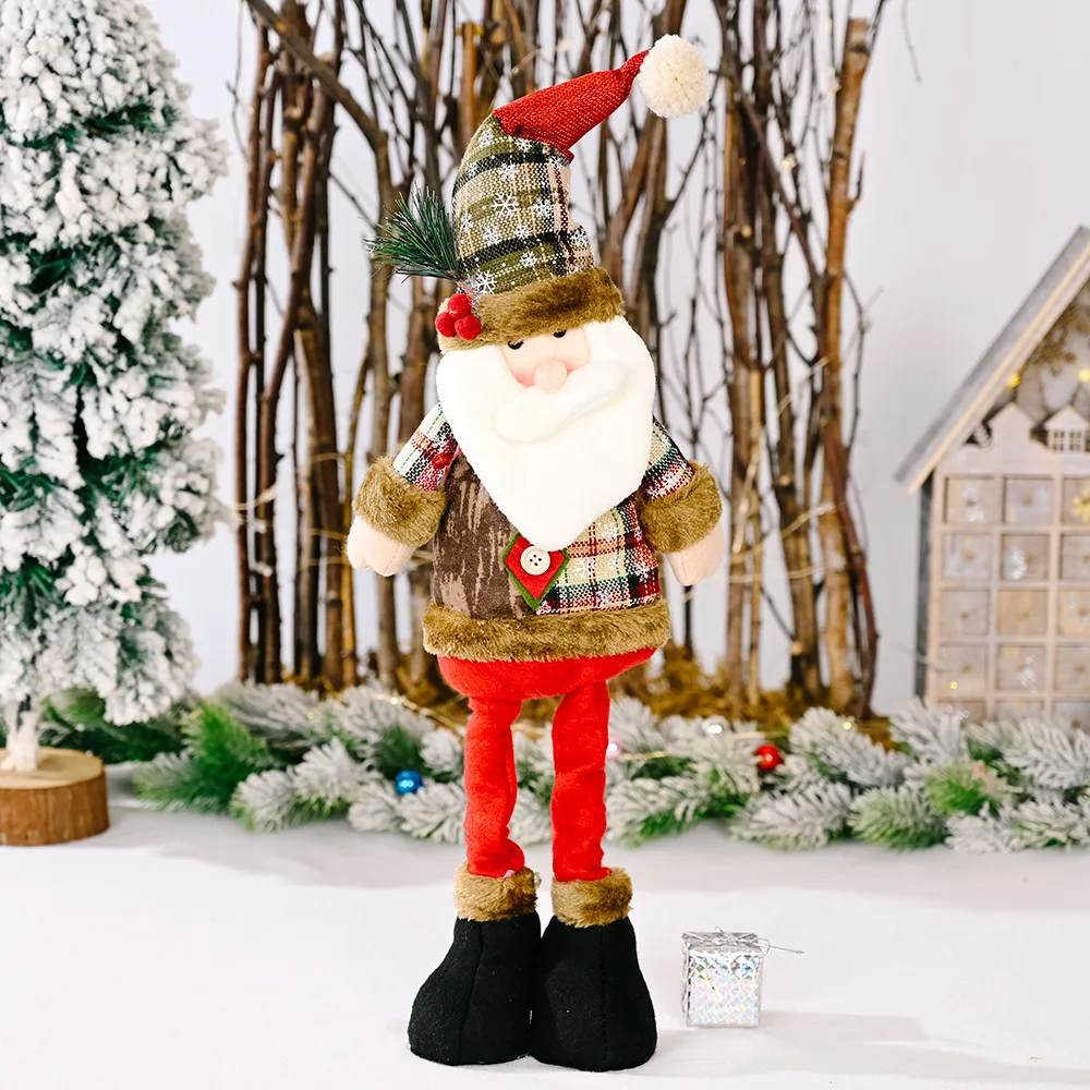 New Christmas Snowflake Plaid Cloth Telescopic Doll for Hotel or Shopping Mall Christmas Decoration Ornaments