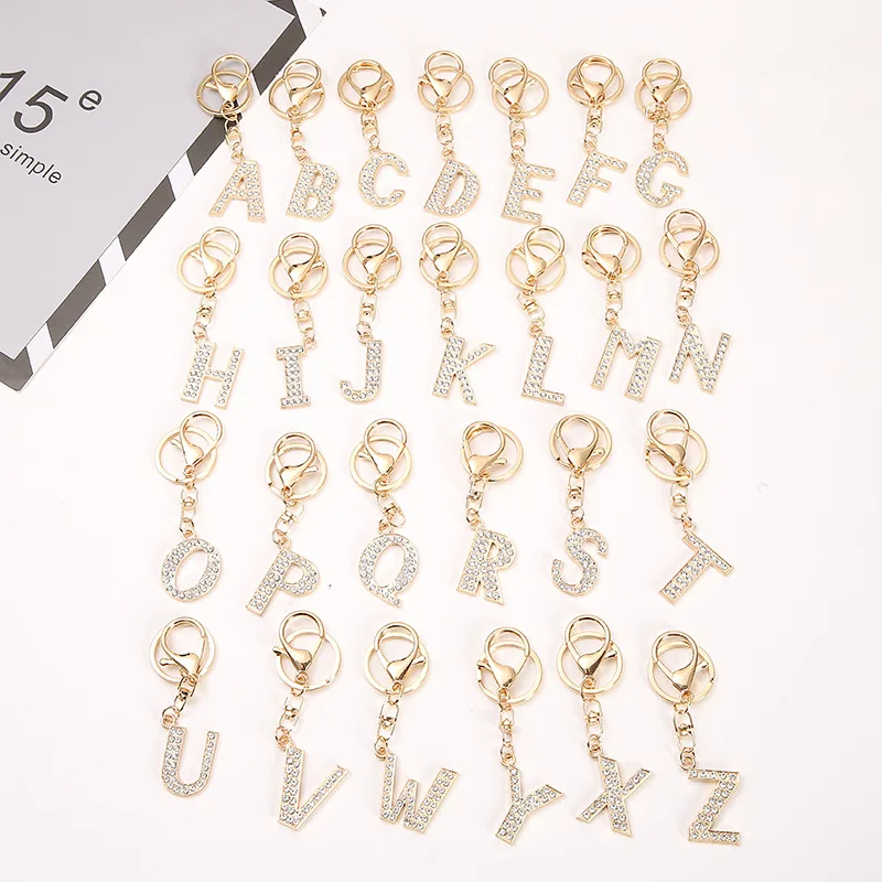 OEM manufacturer souvenir gift diamond crystal rhinestone custom initial shape key holder rhinestone character keychai
