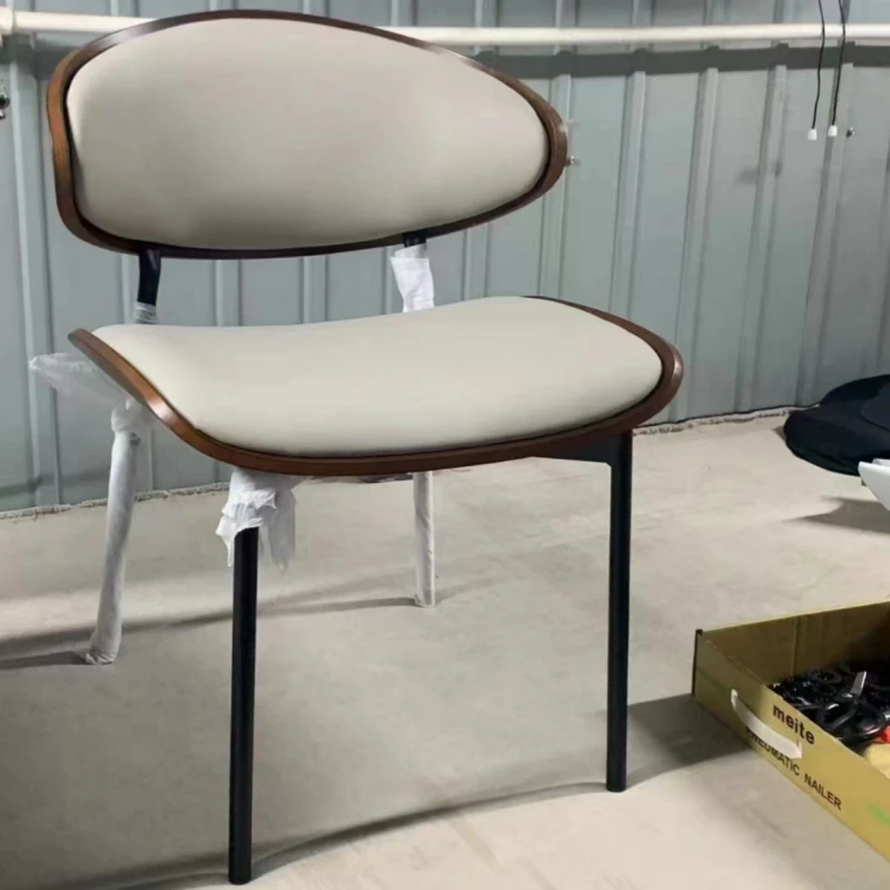 Classic modern design scandinavian metal wood seat  and backrest light grey dining chair with cushion