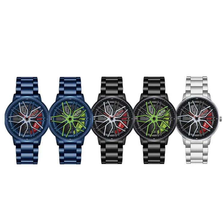 Auto Expensive Stainless Steel gtr Spining Wheel Rolling 360 Degree Rotating Drifting 3d Car Dial Rims Wrist Watches For Men