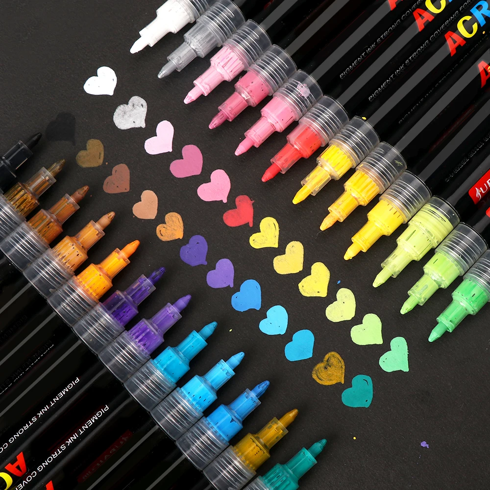 ANI 12/24 colors acrylic water based paint markers acrylic paint pens set fine art marker For Wood Ceramic Metal Fabric Canvas