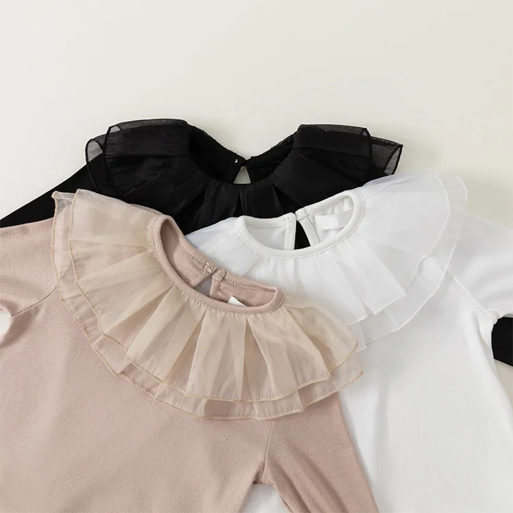 spring Children clothes kids wears girls Undershirt with mesh collar t-shirt kids Soft cotton stretch kids shirt wholesale