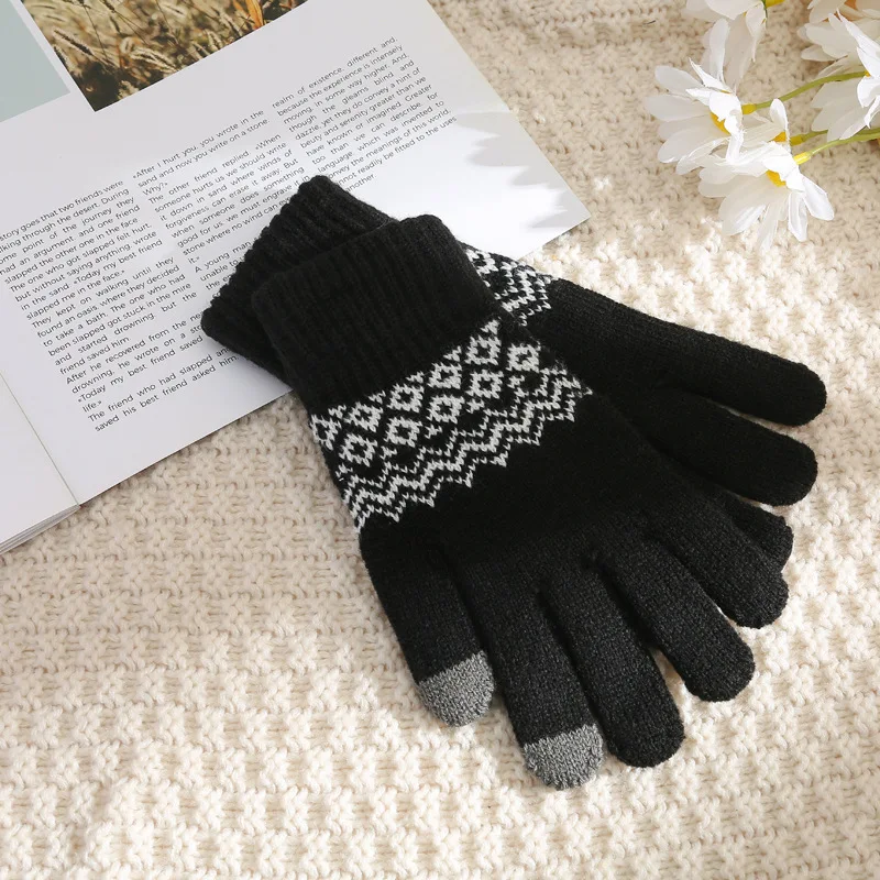 Winter Magic Gloves Touch Screen Women Men Warm Stretch Knitted Wool Mittens Decorative Pattern Acrylic Gloves