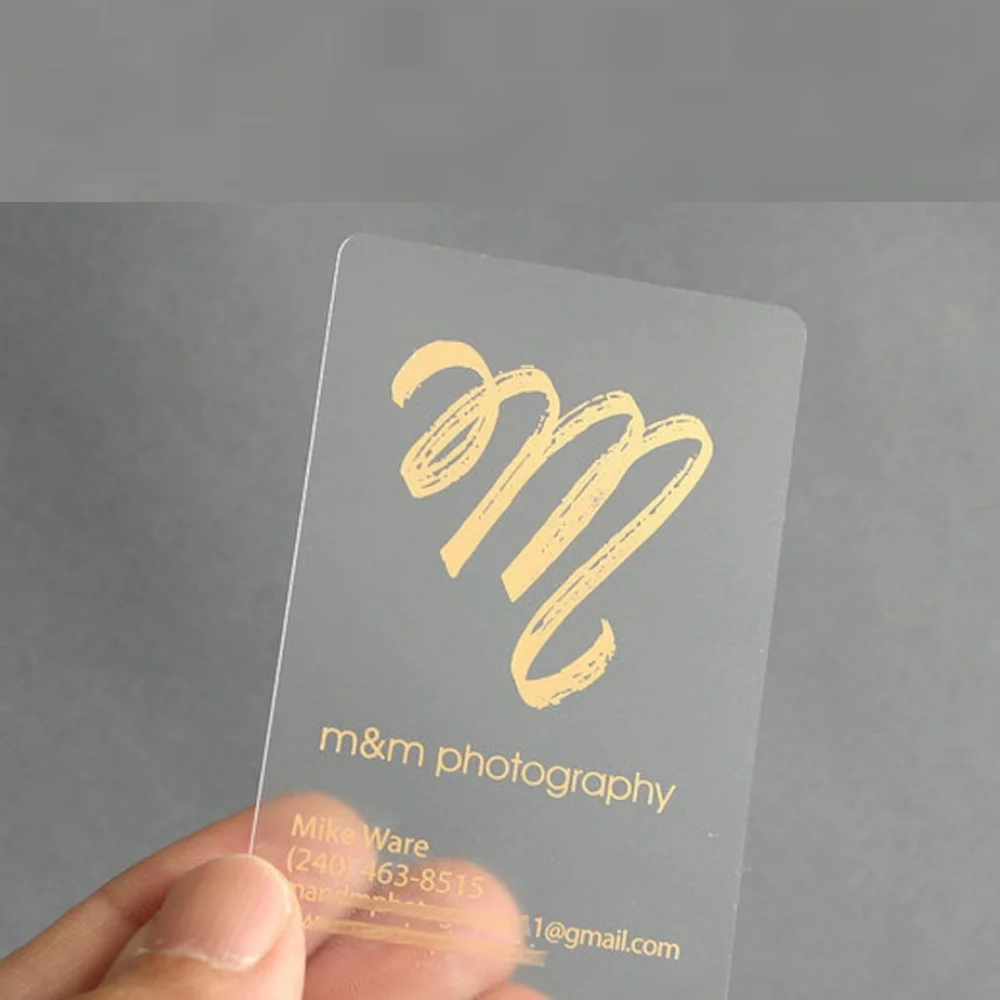 custom shape plastic unique 3d gold foil logo name business card pvc transparent letter press business card