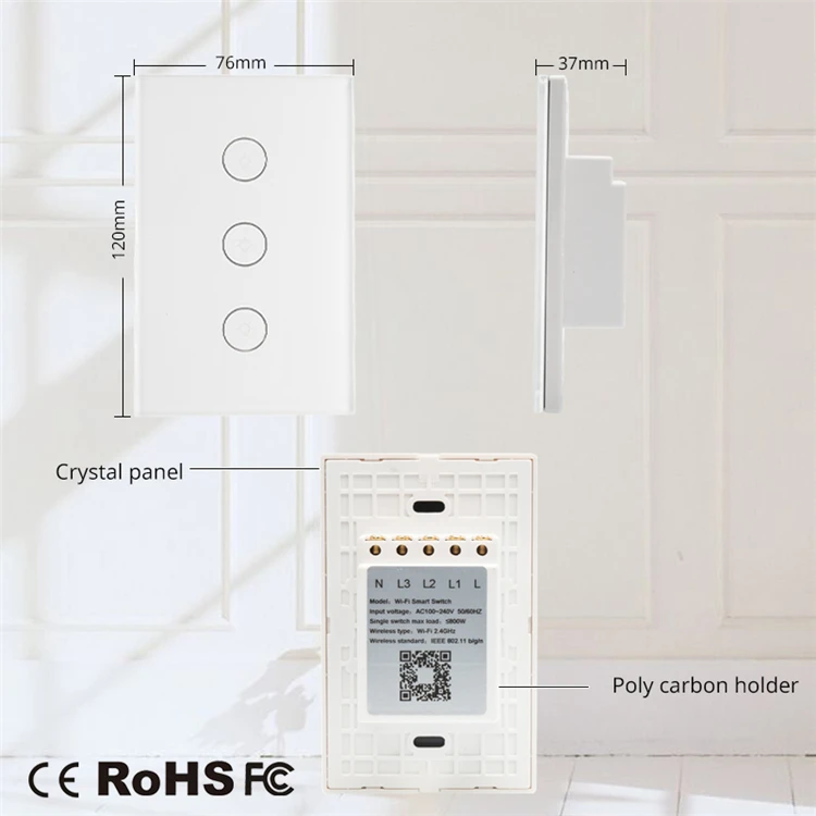 Tuya Smart Alexa Switch Wifi Smart Home Automation 3 Gang Touch Switches