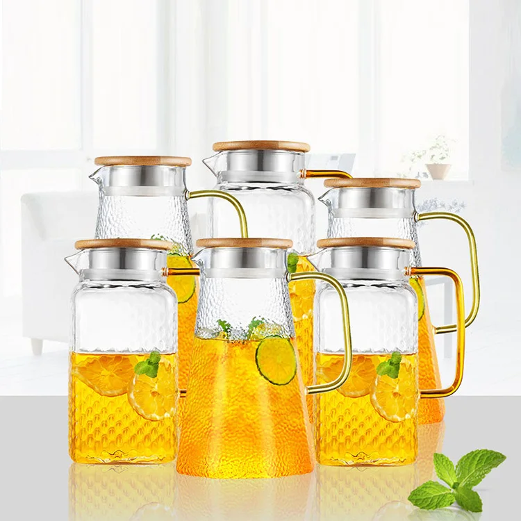 1500ml color grip handle bamboo lid high borosilicate water jug glass water carafe