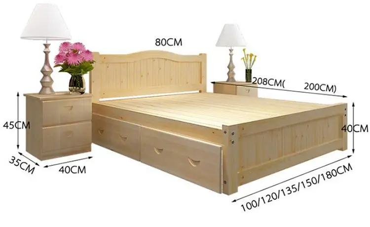 Simple Modern Solid Wood Single Bed Wooden Double Bed