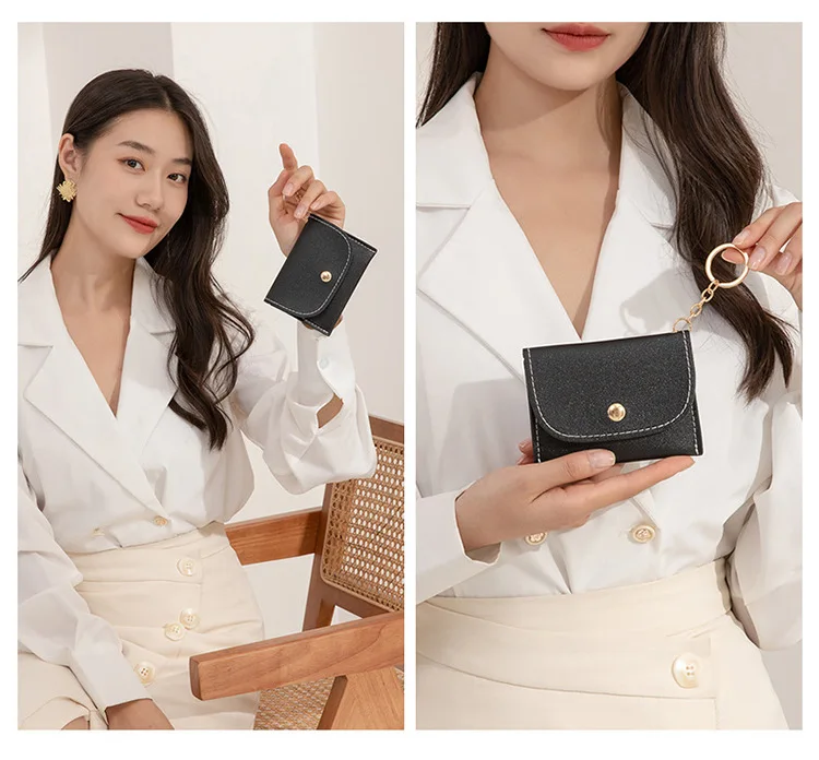 Promotional Gifts Small Short Wallet Mini Credit Card Holder Wallet Coin Purse with Key Ring