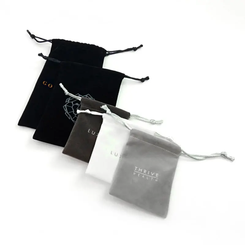 customized logo gold stamping hot foil drawstring bags velvet jewelry pouch