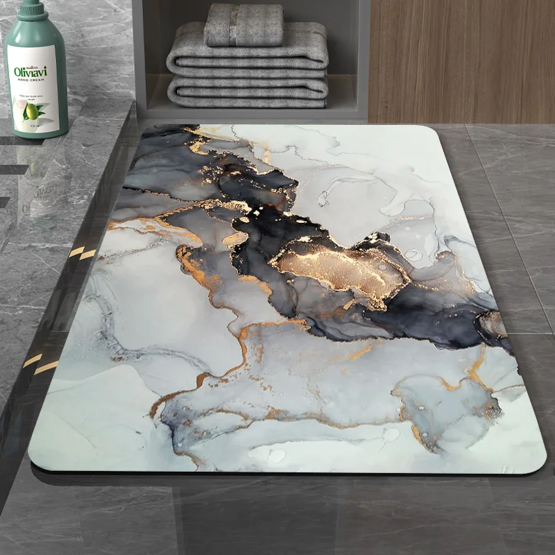Быстросохнущий напольный коврик с диатомным грязевым покрытием абсорбирующий воду нескользящий мраморным