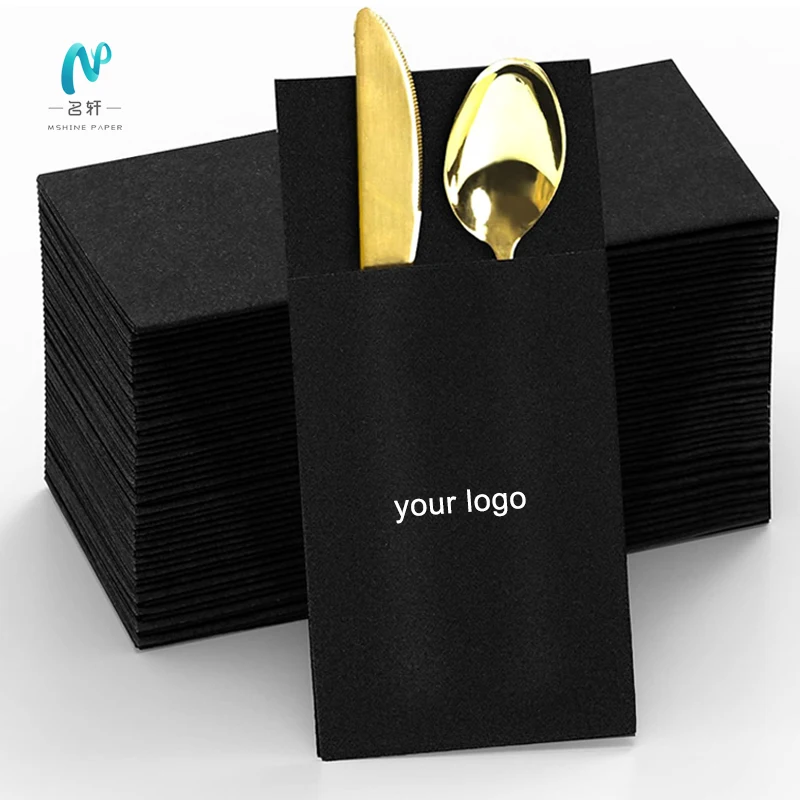 Custom luxury thick airlaid lunch napkins for restaurant with logo  disposable napkins  dinner napkins black tissue