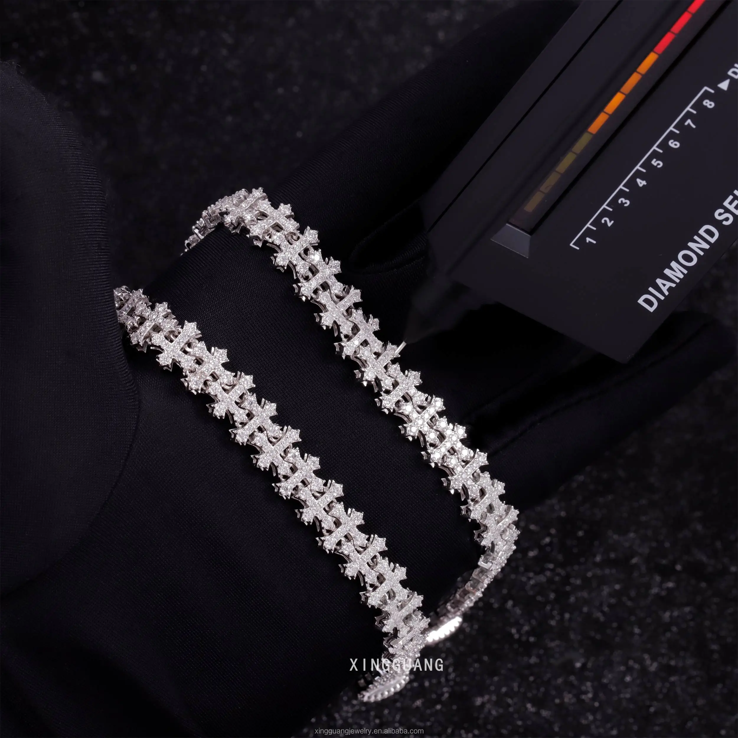In Stock Vvs Iced Out Moissanite Diamond 10mm Cross Cuban Link Chain Hip Hop Bracelet 925 Silver Plate 18K Gold Fine Jewelry Men