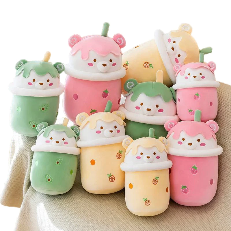 25/30/40cm Soft Pink Strawberry Milk Boba Bear Tea Pillow Cushion Stuffed Fruit cartoon milk tea cup Plush Toys