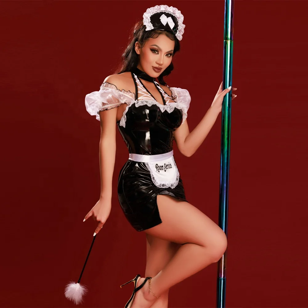 Black White French Maid Sexy Lingerie Bar Servant women Costume Dress Uniform
