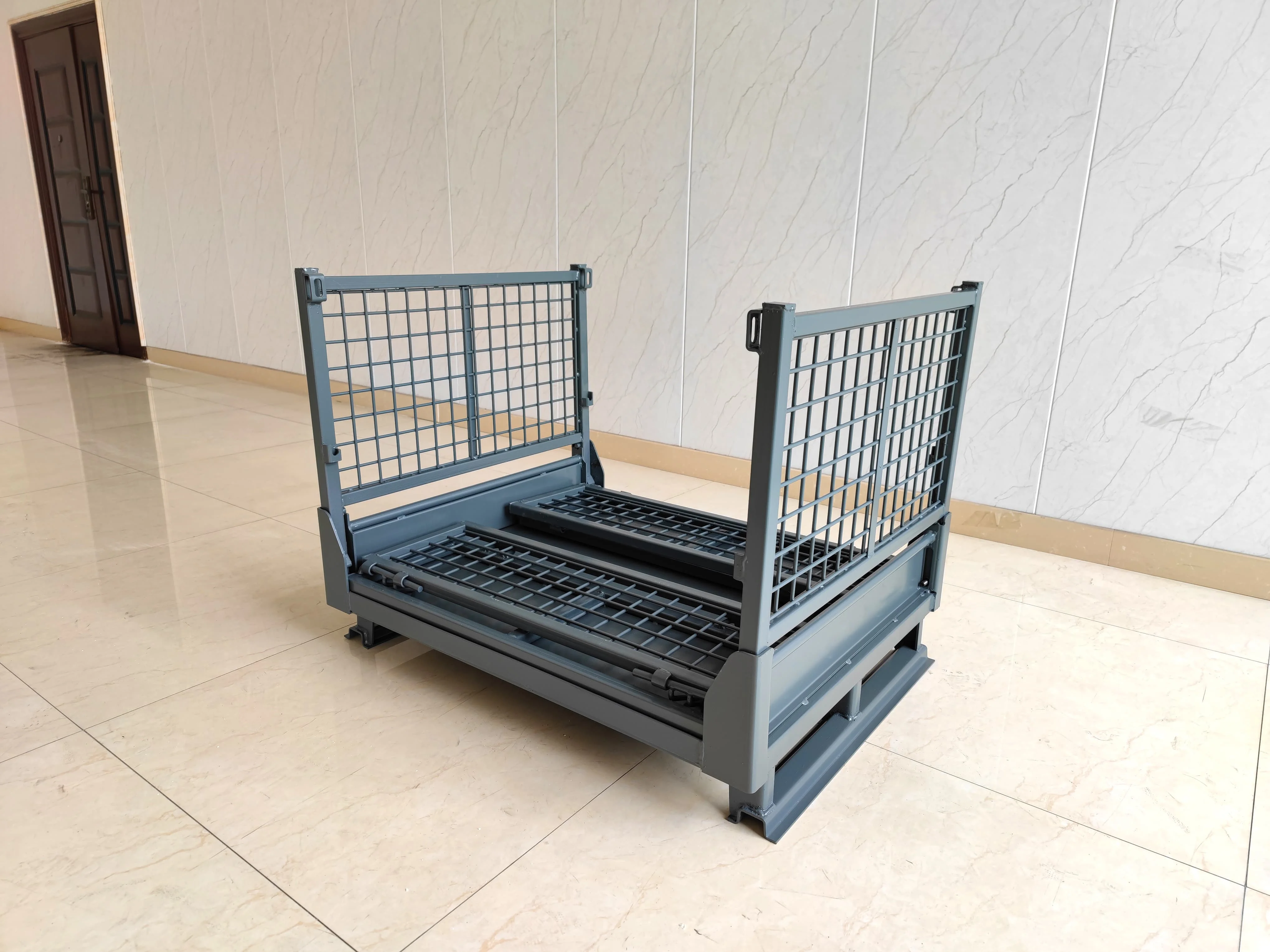 Durable Stackable Folding Korean Stillage Cage Warehouse Collapsible Metal Storage Rack Storage Cage Wire Mesh Container Pallet